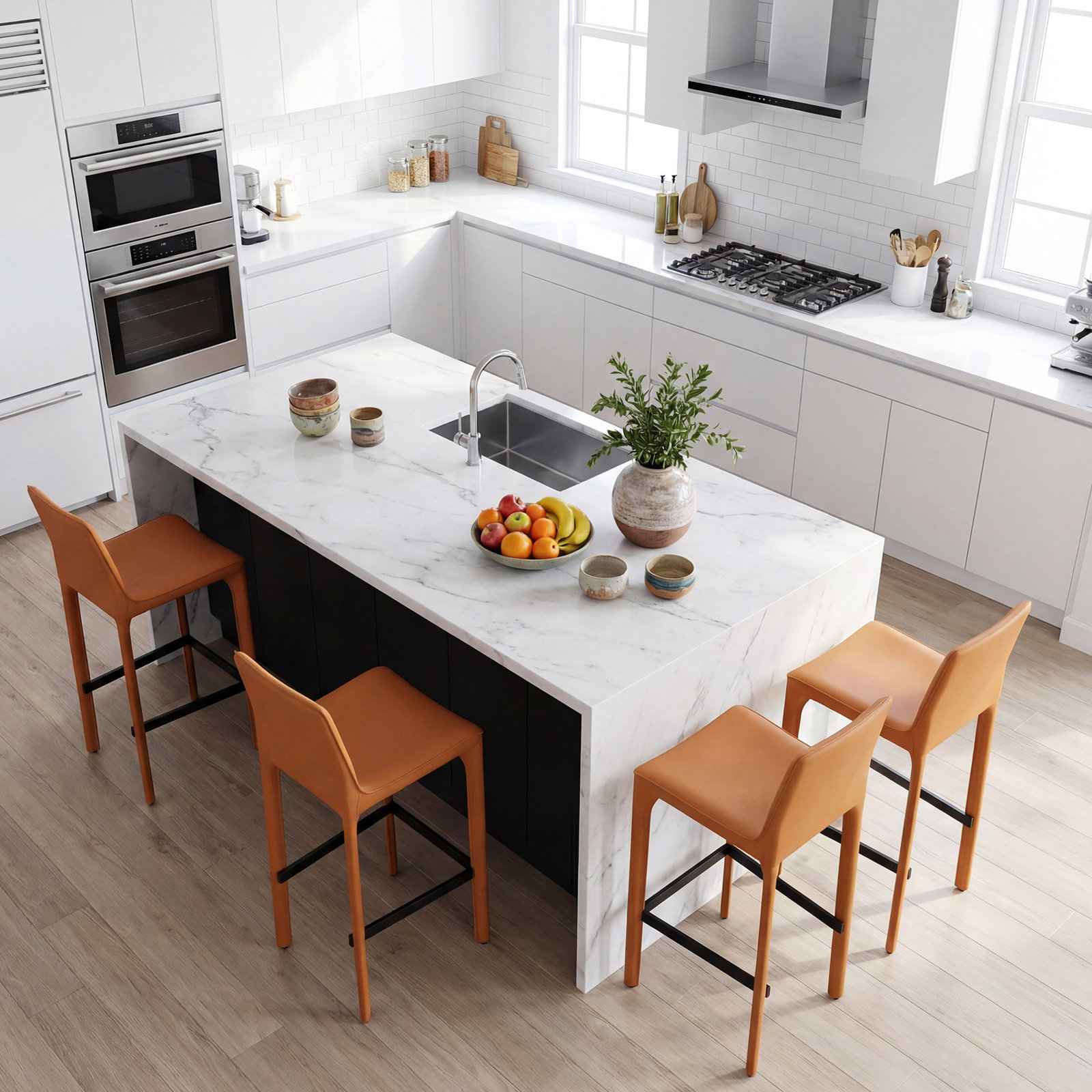 Vannes Vegan Leather Barstool, Orange, 3