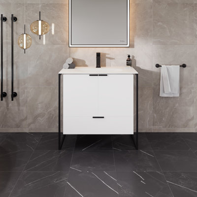 Mendiola 34 In. Wall Mount Single Sink Bath Vanity With Solid Surface Top And Integrated Sink