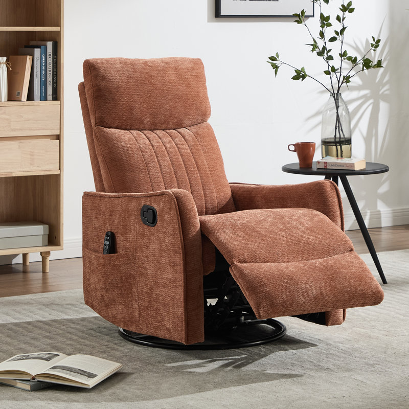 Lila 26.37" W Manual Swivel Rocker Recliner, Swivel Chair with Heated Massage, Orange