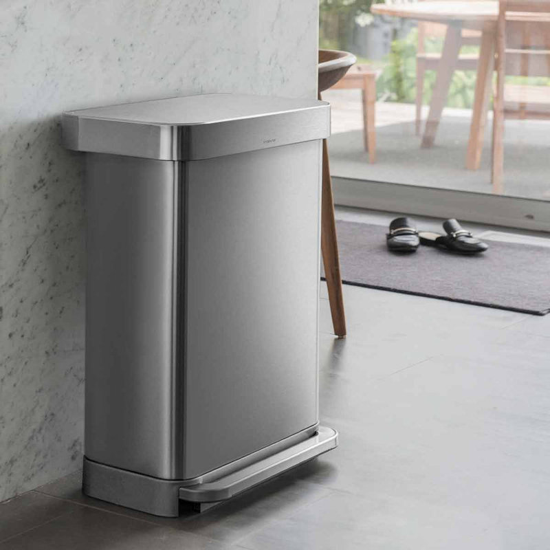 simplehuman Rectangular Hands-Free Kitchen Step Trash Can with Soft-Close Lid, Brushed