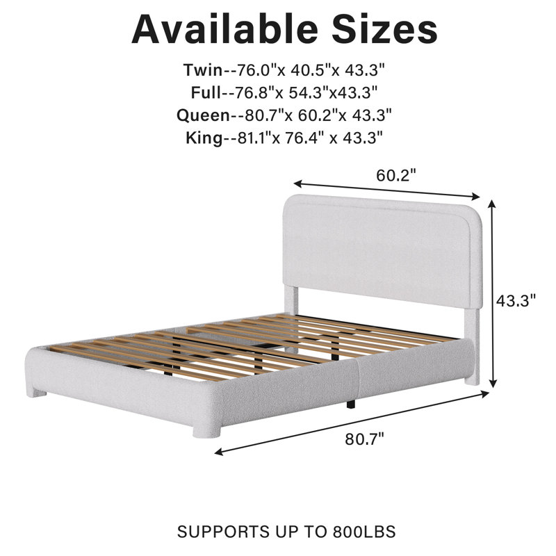 Bensu Boucle Upholstered Platform Bed