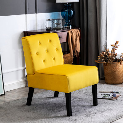 Fauteuil d'appoint 53 po 2 en velours jaune sans accoudoirs avec boutons et mousse à haute densité pour le salon de la chambre