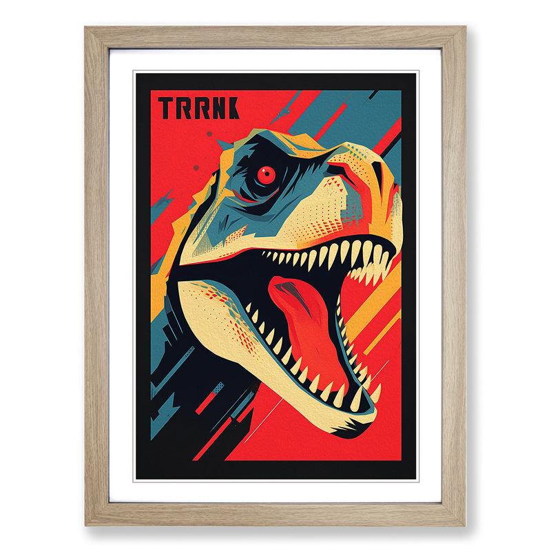XYZ-FRM-V1223-1659 Tyrannosaurus Rex Constructivism - Single Picture Frame Print on Wood, Oak, 64cm H x 46cm W x 2cm D