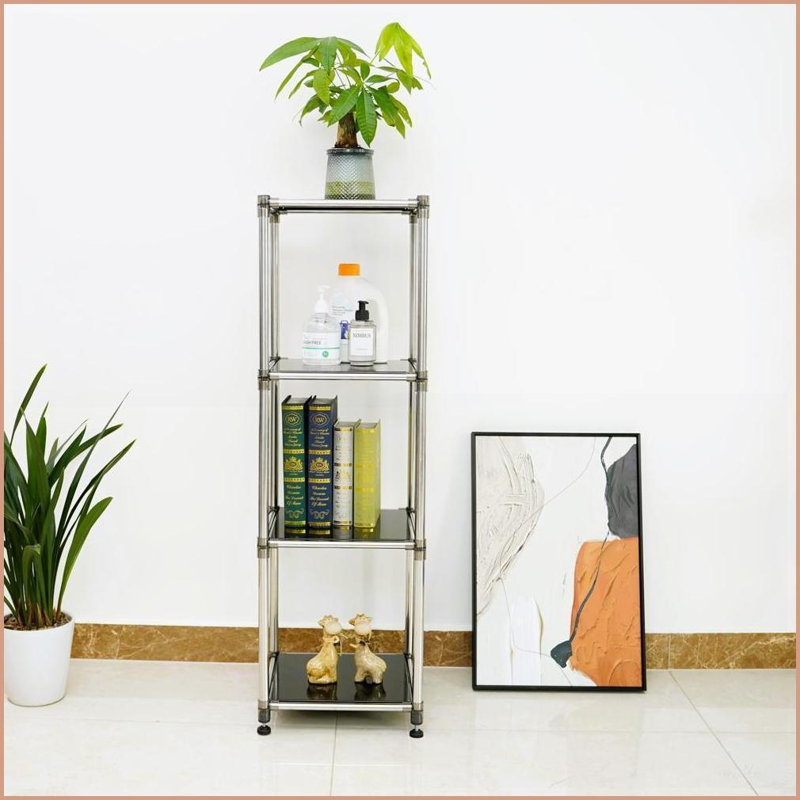 4-Tier Heavy Duty Stainless Steel Storage Shelving Unit, 100lbs/Shelf, 49"H x14.9"W x13.7"D | Black | Stainless Steel, Black