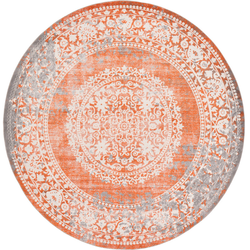 Malynn Oriental Area Rug, Orange, Round 6'1"
