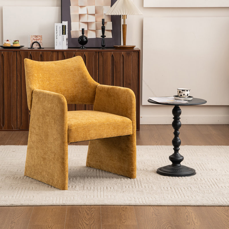 Chaise d'appoint rembourrée avec dossier haut Mid Century, Jaune