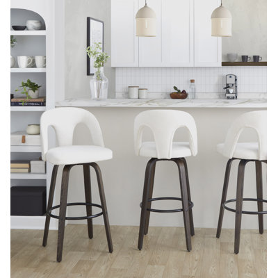 Caden 30" Fixed-Height Bar Stools with Bent Wood Legs & Round Footrest