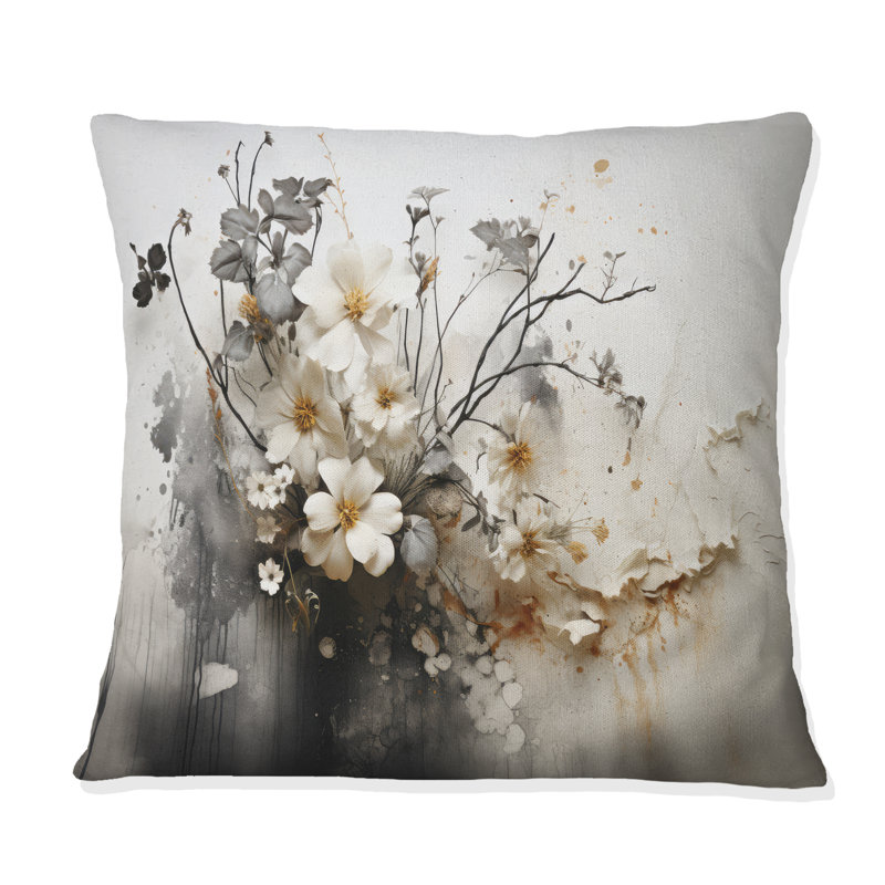 Bohemian Earthly Floral Collage I - coussin abstrait imprimé bohème, H 18 po x l 18 po, Carré