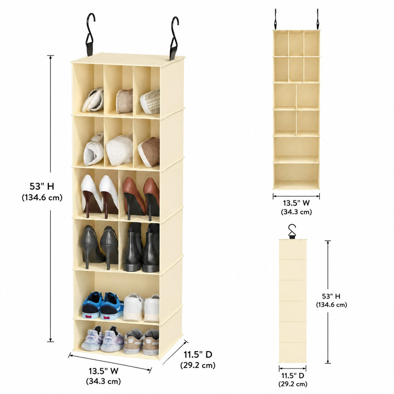 Ensemble de 2 organisateurs de placard suspendus avec séparateurs, 24 compartiments à chaussures suspendus pour placard, garde-robe, véhicule récréatif et porte-vêtements