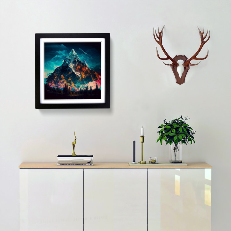 Mountain Glitch Art - Framed Print, Black