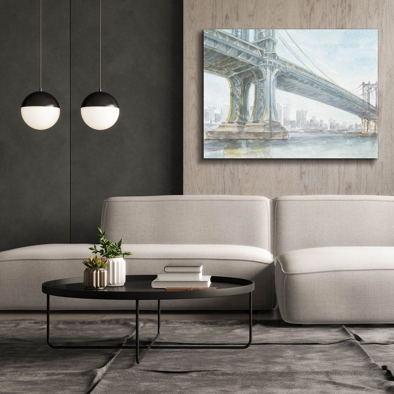 «Iconic Watercolor Bridge 4» par Ethan Harper, art mural sur toile, H 40 po x l 54 po