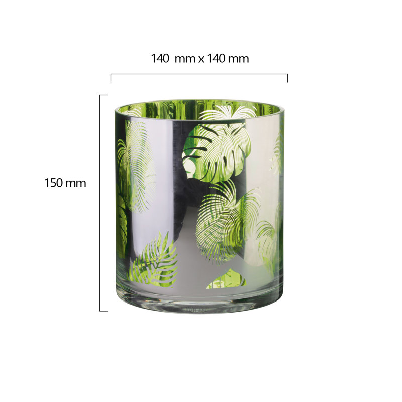Tropical Leaves Hurricane Lamp, 15cm H x 14cm W
