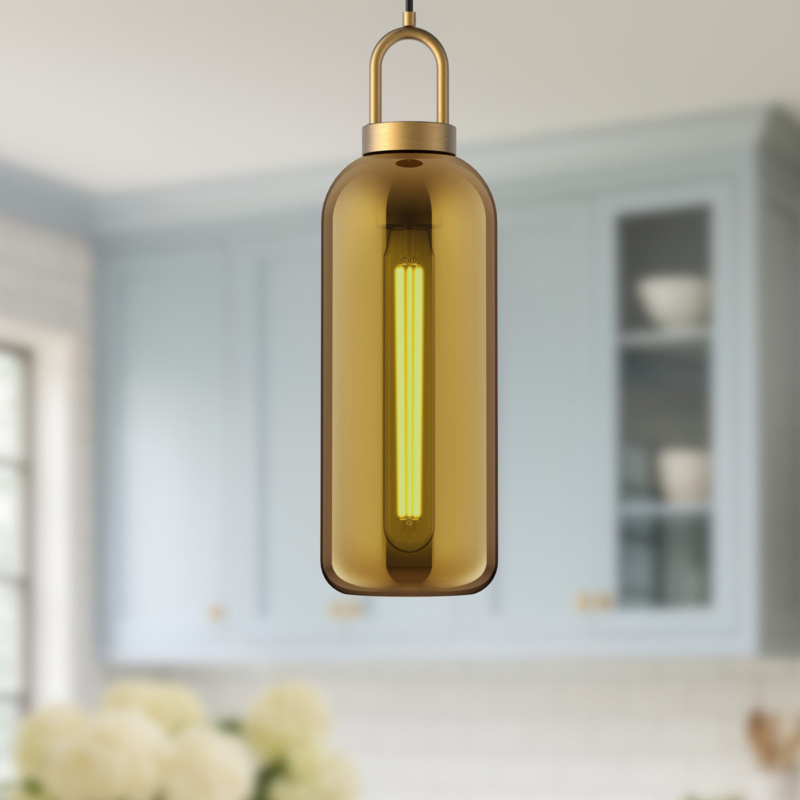 Minneapolis Single Light Glass Pendant, Aged Gold, Copper, 20.75" H x 6" W x 6" D 