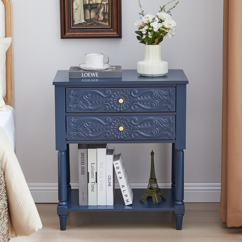 27.55'' Tall 2 Drawer Farmhouse Nightstands, Blue