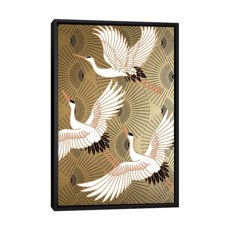 Crane japonais par Nikki Chu - reproduction, Cadre noir, H 48 po x l 32 po x P 1,5 po