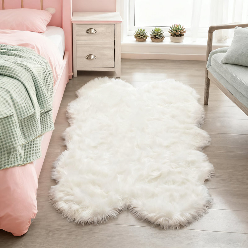 Tapis blanc moelleux en fausse peau de mouton, Nouveauté 4 pi x 6 pi