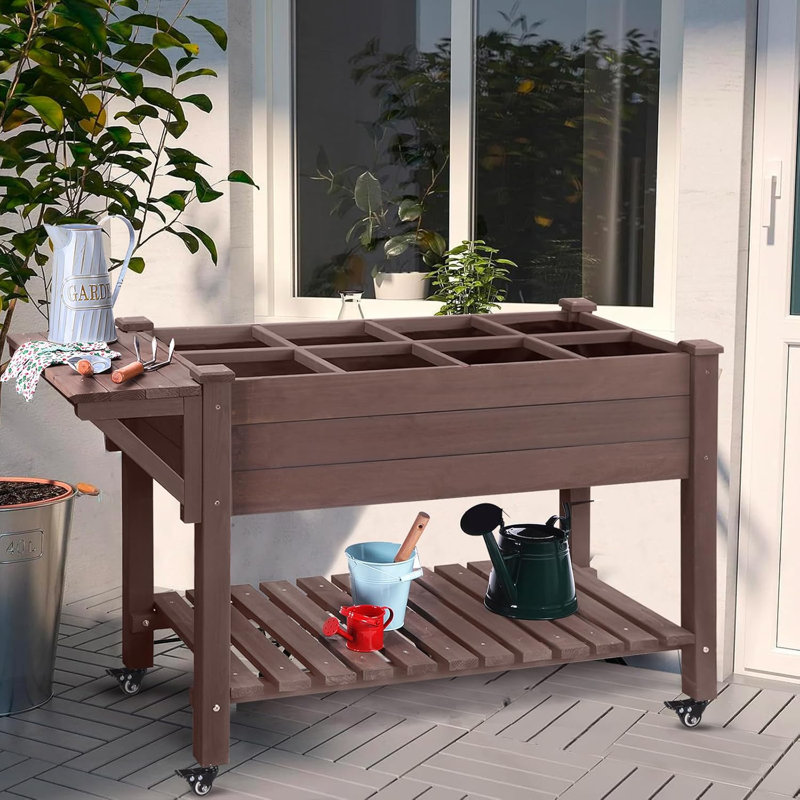Lit de jardin surélevé sur roulettes, bacs à plantes surélevés pour l'extérieur, grand avec grille de croissance - avec grande tablette de rangement 52,7 po x 22 po x 30 po