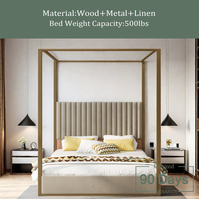 Wyndham Upholstered Canopy Bed, Beige