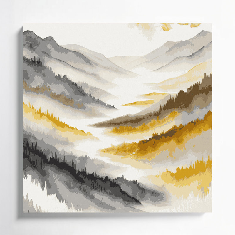 Aquarelle, paysage, toile beige, H 32 po x l 32 po