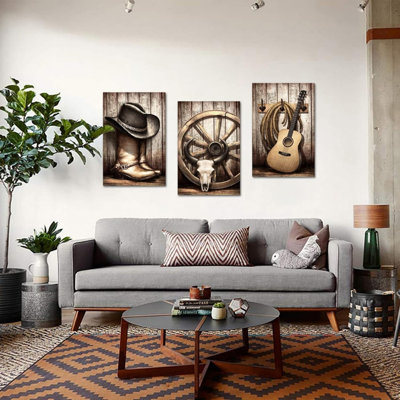 Western Cowboy Elements, art mural sur toile, 16 po x 24 po, paquet de 3, brun