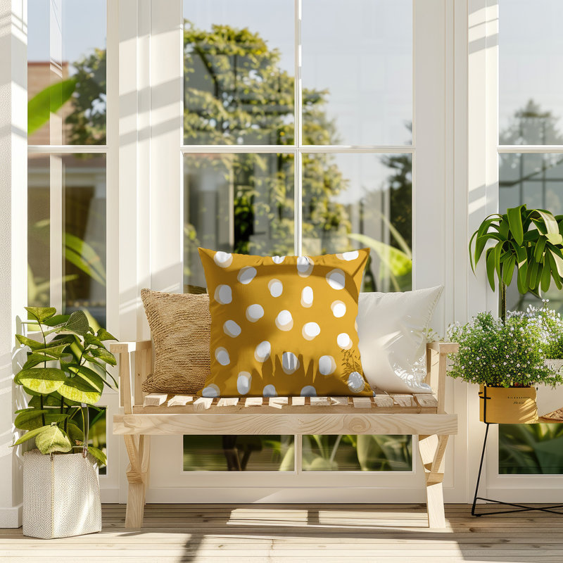 Oreiller réversible intérieur / extérieur Jayi Spots, 16 x 16, Jaune