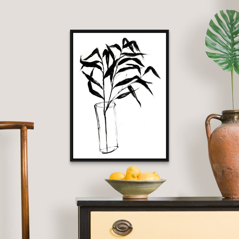 «Sumi-E Bamboo I», art mural sur toile, Toile avec cadre noir, H 24 po x l 18 po x P 1,75 po
