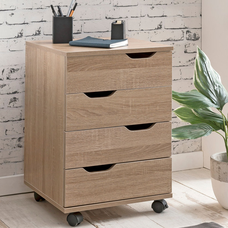 Kolya 40cm Wide 4 -Drawer Mobile File Cabinet, Sonoma Oak