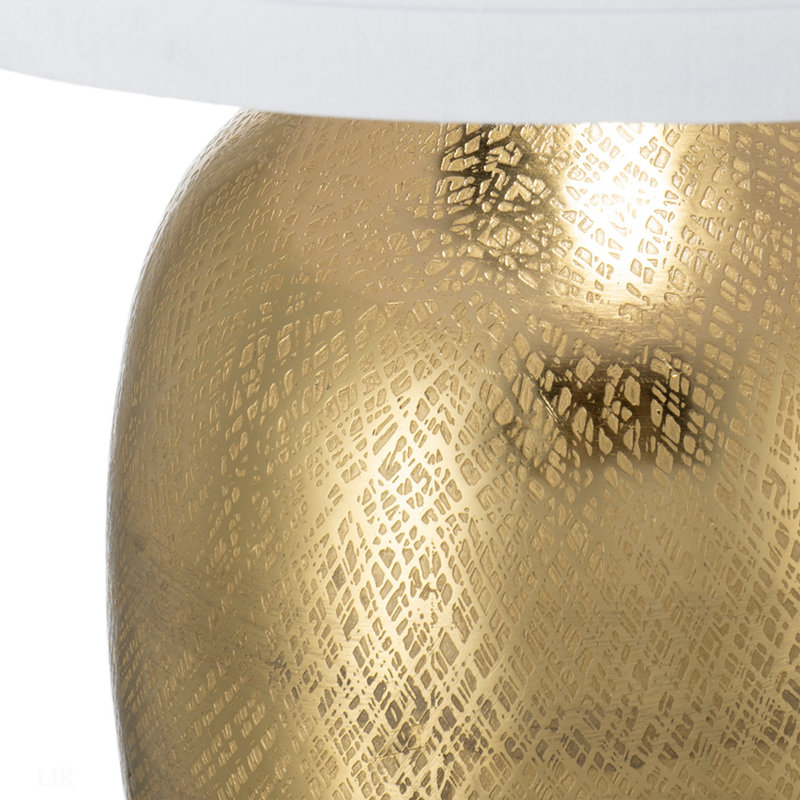 Lampe de table, lampe de table ronde en aluminium doré D18x31 "avec abat-jour en tissu blanc (assemblage de l'abat-jour requis), lampe de table