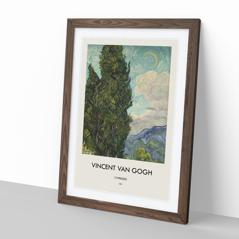 Cypresses by Vincent Van Gogh - Single Picture Frame Print, 36cm H x 27cm W x 2cm D, Walnut Framed