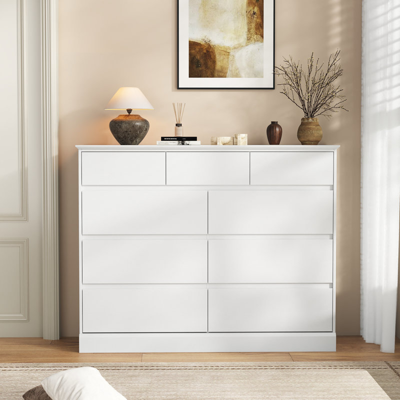 Ensemble de chambre à coucher 3 pièces Dornisha, commode double 6 tiroirs l 47,2 po et ensemble de tables de chevet 2 tiroirs avec station de charge