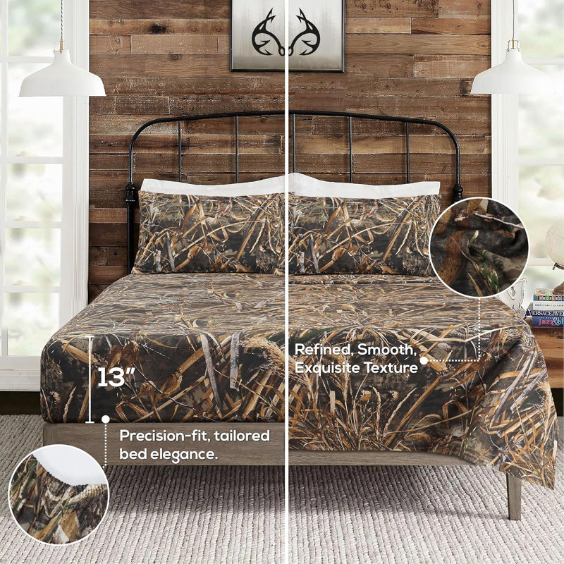VISI-ONE Realtree APX King Camo 4 Piece Sheet Set – Lightweight, Cooling, Wrinkle-Free Microfiber 13" Deep Pockets Sheets, Unisex Rustic Western Farmhouse Style Made to Complement All Living Spaces