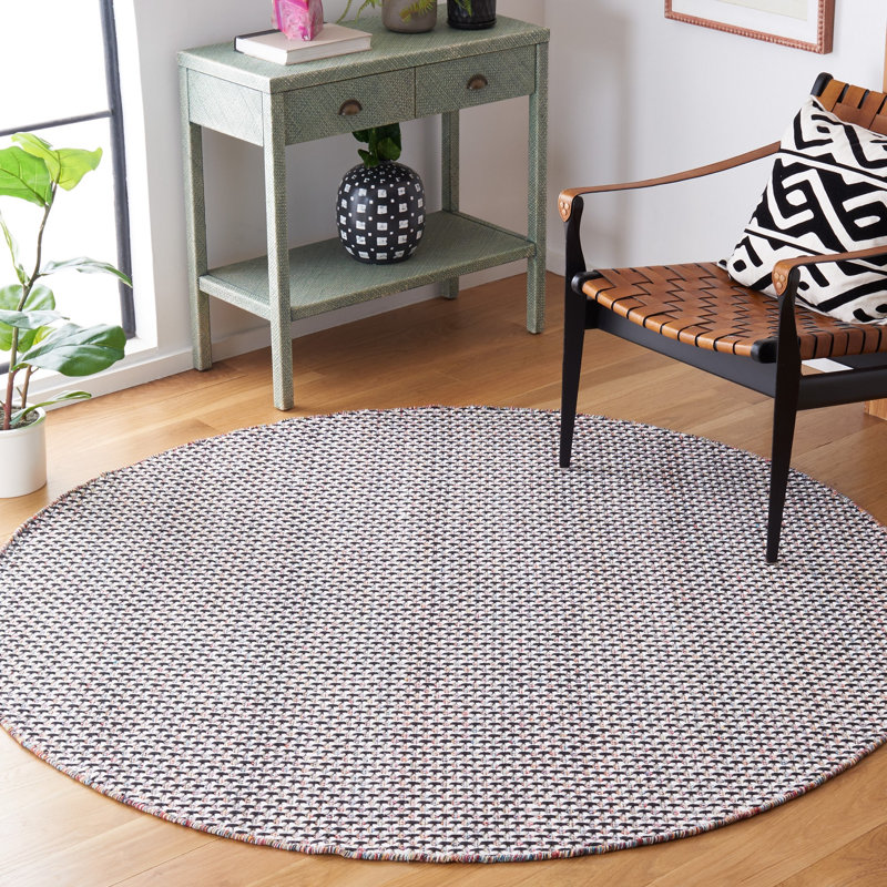Haldo Flat Weave Cotton Striped Rug, Round 6'
