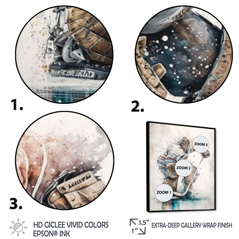 Hockey sur toile pendant le jeu III - art sur toile, H 40 po x l 30 po x P 1,5 po, Cadre flottant noir