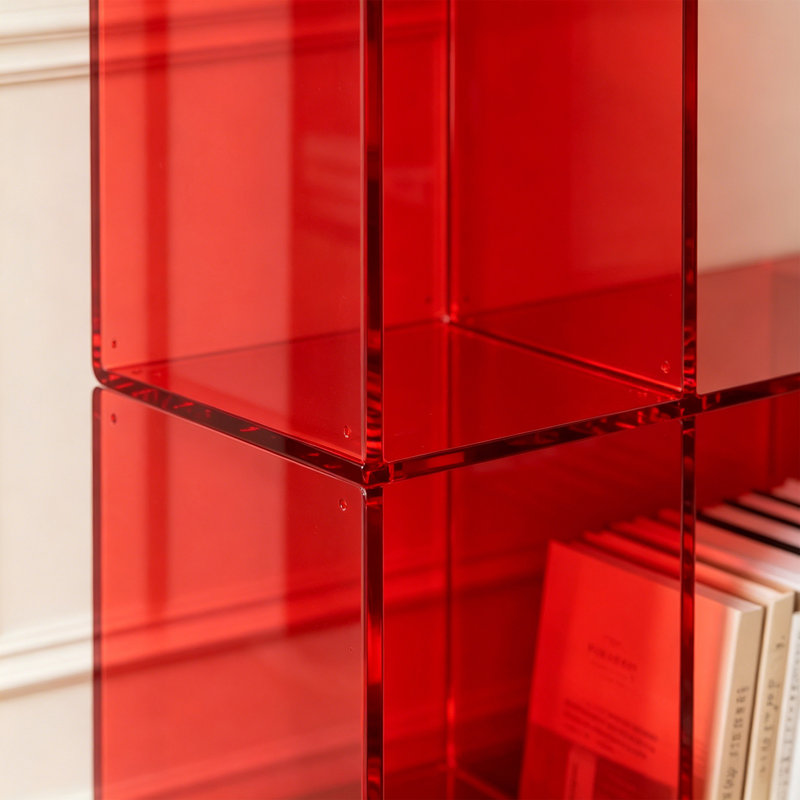 Bibliothèque moderne en acrylique rouge, (4 tablettes) H 47,24 po x l 39,37 po x P 11,81 po