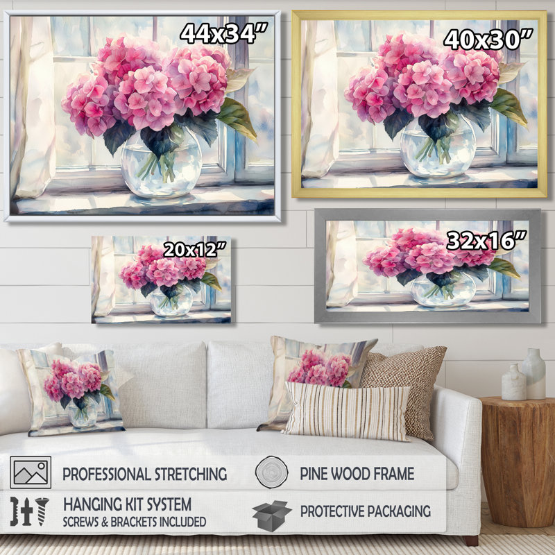 Irodita, hortensias à la fenêtre II - hydrangées, art mural, Reproduction encadrée d'une seule photo, Noir, noir, noir, noir