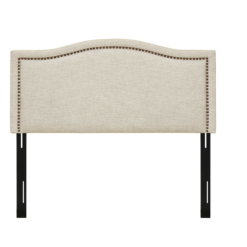 Headboard - Queen, Fabric, Copper Nailhead Trim, Adjustable Height Modern Upholstered Queen Border, Plywood, Support, Queen
