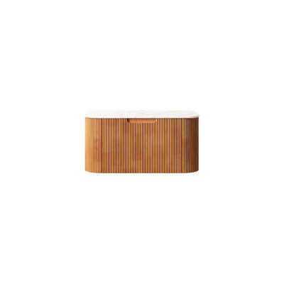 Meuble de salle de bain mural de 76 cm (30 po), comptoir en pierre frittée blanche, un tiroir, bois naturel, texture 3D style français, remplissage en contreplaqué, tiroir rainuré, bonne résistance à l'eau, finition moderne