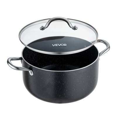 Aluminum Stock Pot, 8-Quart Nonstick Ceramic Coated Pot with Glass Lid, PFOA-Free, PFAS-Free, Induction Cooktops, Electric Stoves, Stews, and Pasta, Compatible with Gas Stoves, Designed for Soups