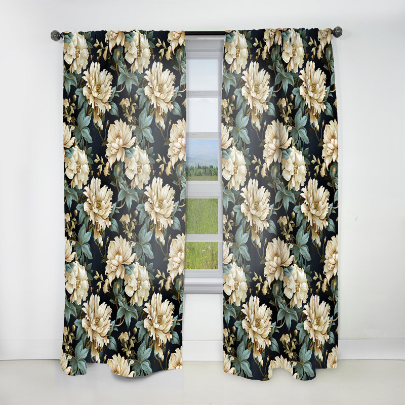 Victorian Green And White Damask Grand - Bohemian Curtain - Velvet Room Darkening - 1 Panel, 52" W x 90" L