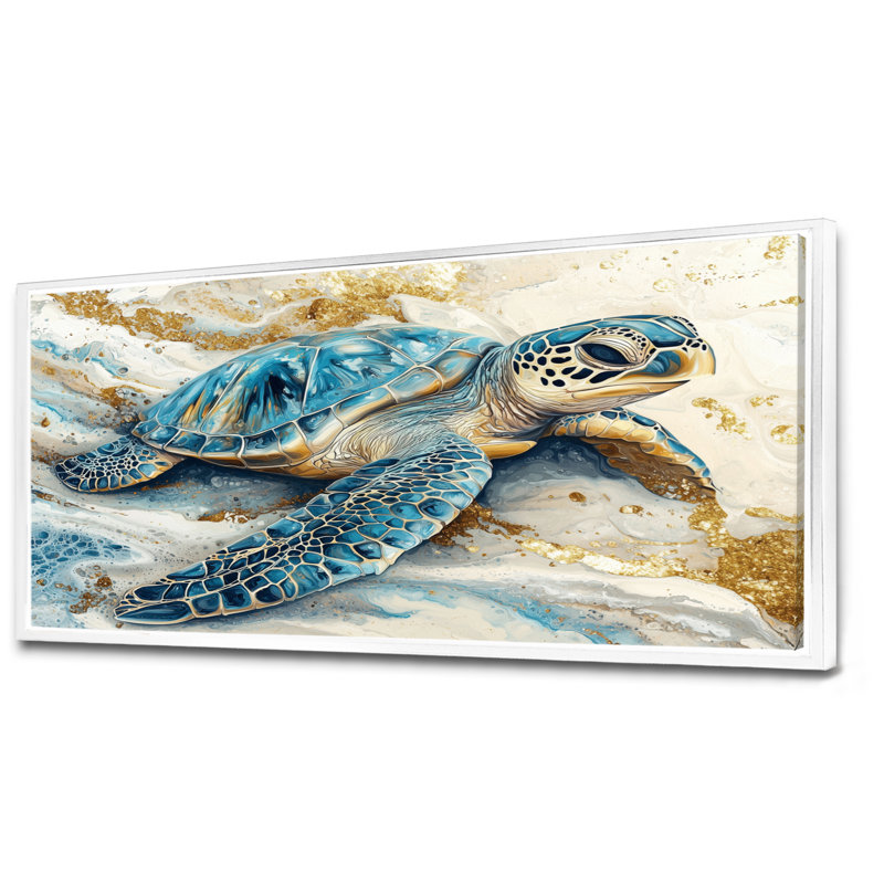 Colen Marble The Turtle S Voyage I - Tortue, art mural, H 28 po x l 60 po, Impression encadrée flottante, Blanc