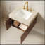Armoire de rangement flottante en contreplaqué de salle de bain 24 po, plateau en pierre frittée Roma Traiter et lavabo en céramique pré-assemblé, grain de bois de chêne brun-128993022-128993024