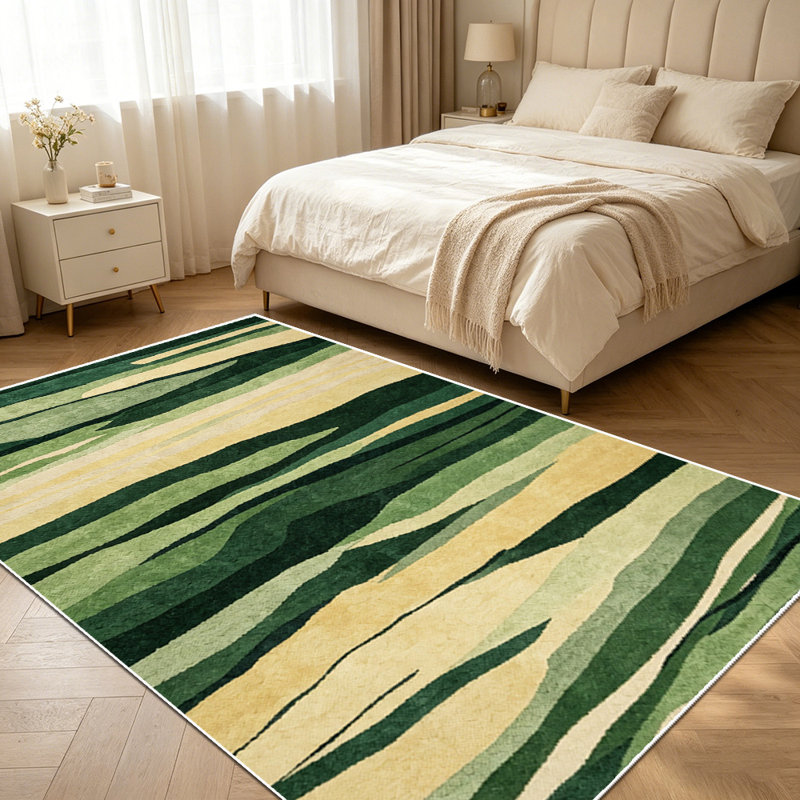 1PC Abstract Vertical Wavy Stripe Sage Green and Dark Green area rugs for Living Room, Soft and Comfortable, Suitable for all seasons, easy-to-maintain, machine washable Indoor floor mat, Under Table Farmhouse suitable for dining room, bedroom,...