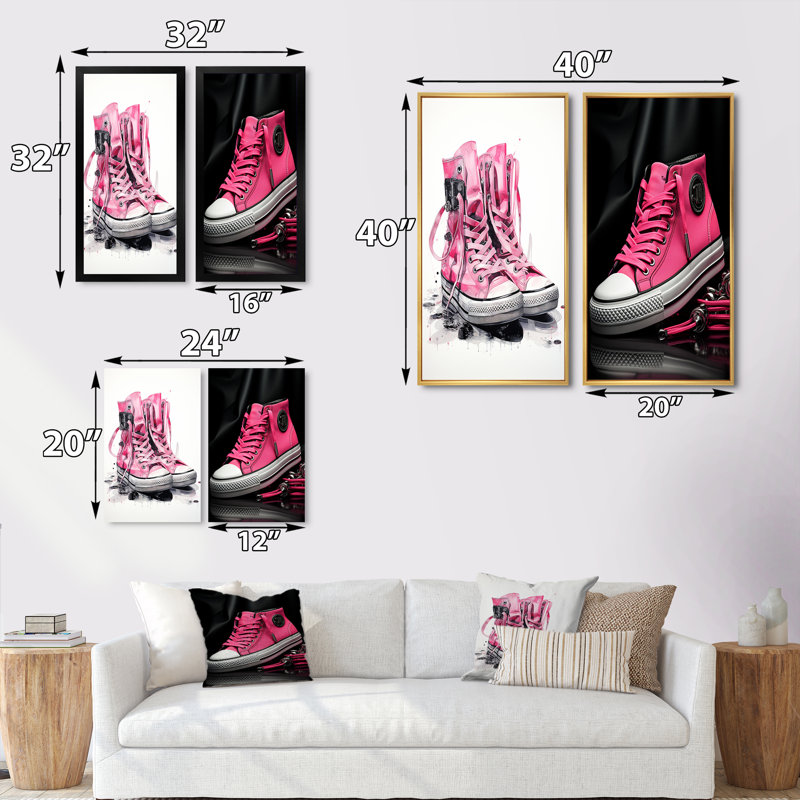 Fashion Pink Sneaker Obsession - ensemble de 2 imprimés, Encadrement doré, H 20 po x l 24 po
