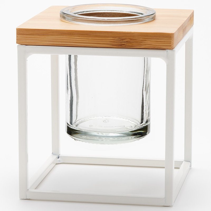 Petit porte-votive cube en verre, Blanc / Transparent