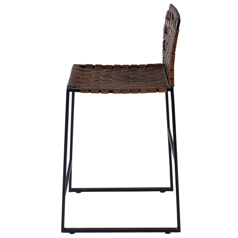 Butler Urban Brown Woven Leather Bar Stool, Counter Stool (25" Seat Height), Dark Brown/Black