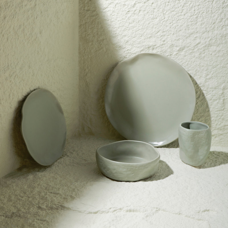 Sage-Grey Ceramic 16-Piece Dinnerware Set, Service for 4
