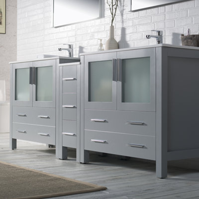 Mance 84.88'' Double Bathroom Vanity with Ceramic Top