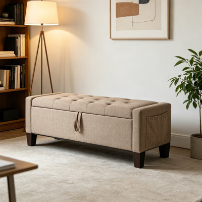 Banc de rangement rembourré en lin