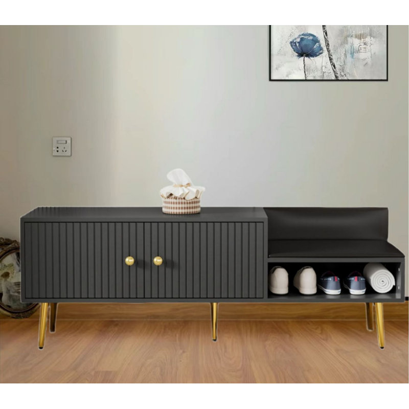 8 Pair Shoe Storage Bench, Black
