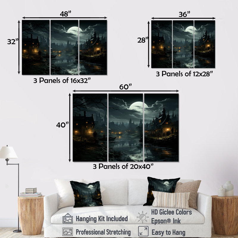 Ensemble de salon d'art mural Moody Night, H 32 po x l 48 po x P 1 po